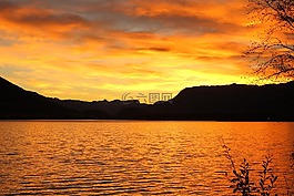 morgenrot,湖,日出