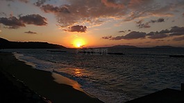 冲绳,海,日落