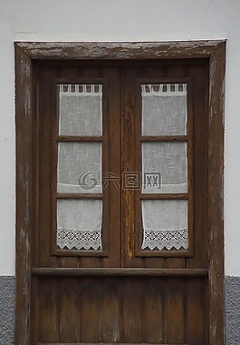 窗口,窗簾,老