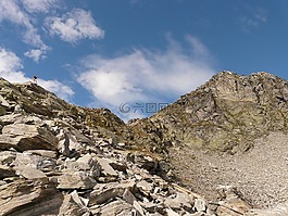 远足,山,岩