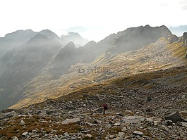 遠足,山,巖