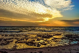 景觀,海灘,日落