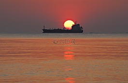 日落,島,水