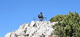 徒步旅行,巖,山