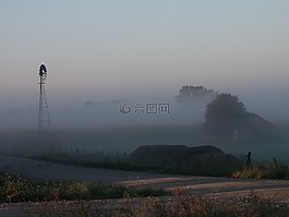 風(fēng)車,霧,上午