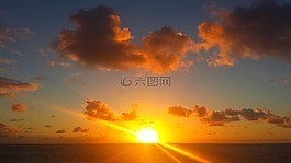 日落,島,海洋