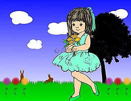 女孩,花園,小女孩