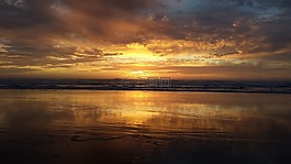 日落,海灘,水