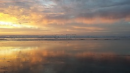 日落,海灘,水