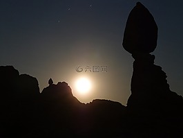 平衡石,夜,月光