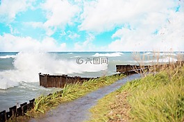 海浪拍擊,密歇根湖,密歇根