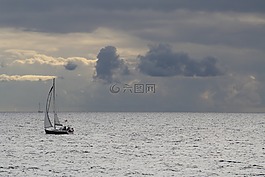 灰色,帆船,海