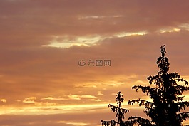 黎明,日出,云