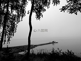 湖,霧,對等