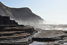 噴霧,陡崖,海洋