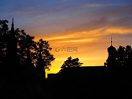 天空,日落,云