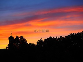 天空,日落,云