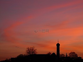 日落,教會,塔