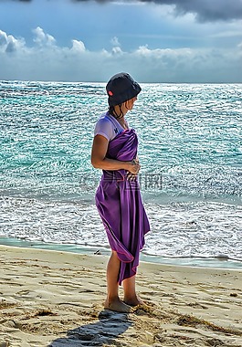 海,海灘,女子