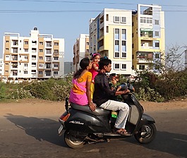 印度,滑板車,家庭