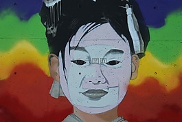 壁畫,臉,小女孩
