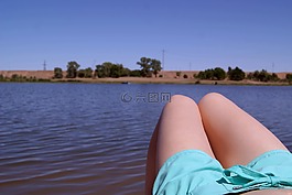 雙腿,河,夏季
