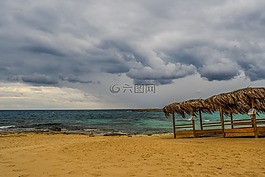 海灘,空,秋
