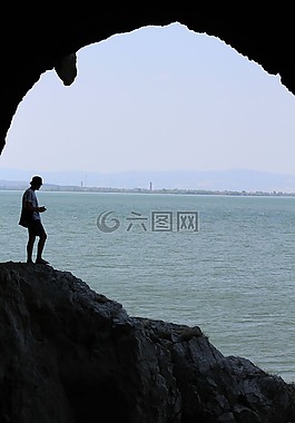 洞穴,攝影師,湖