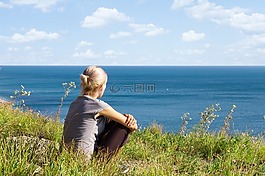 女孩,海,海灘