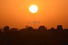 日落,城市,大城市