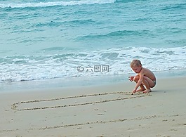 海,男孩,海滩