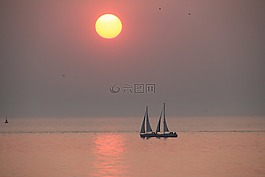 日落,太阳与海,晚上在湖边心情