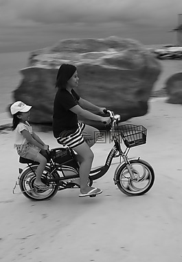 夏天,海灘,自行車