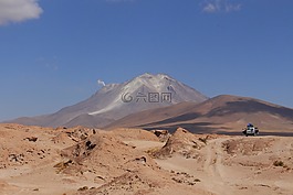 沙漠,吉普车,火山