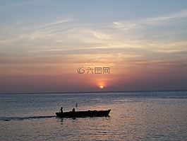 太陽,日落,小船