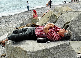 男子,海灘,關注