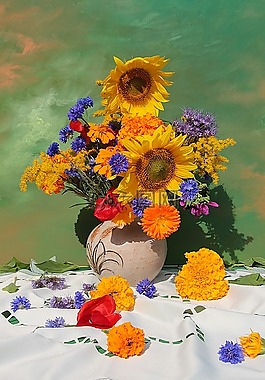 花瓶,花束,向日葵