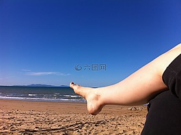 腿,女子,海灘