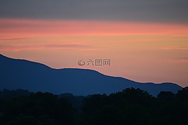 山,紅色,日落
