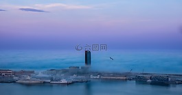 巴塞羅那天晚上,海,城市