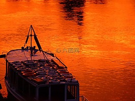 引導,水,日落