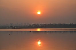 日落,太陽,湖邊