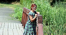 女孩,橋,綠色
