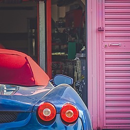 法拉利,藍(lán)色,車庫