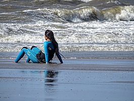 海灘,女子,海