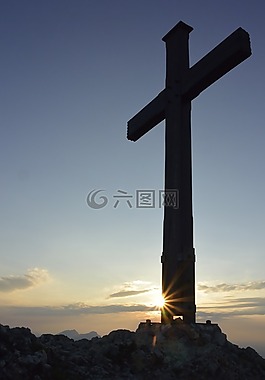 日落,首腦會議的跨,高山