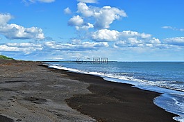 黑,海灘,海洋