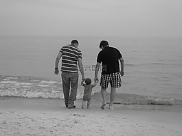 家庭,父親,海灘