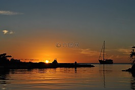 日落,加勒比,海