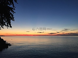 日落,湖,安大略湖